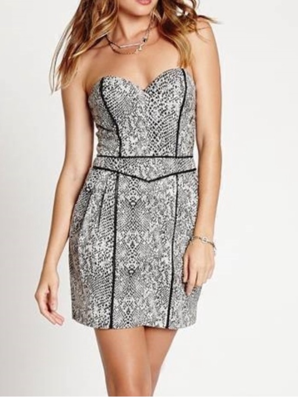 Guess Strapless Gray Snake-Print Cocktail Dress Sz 2
